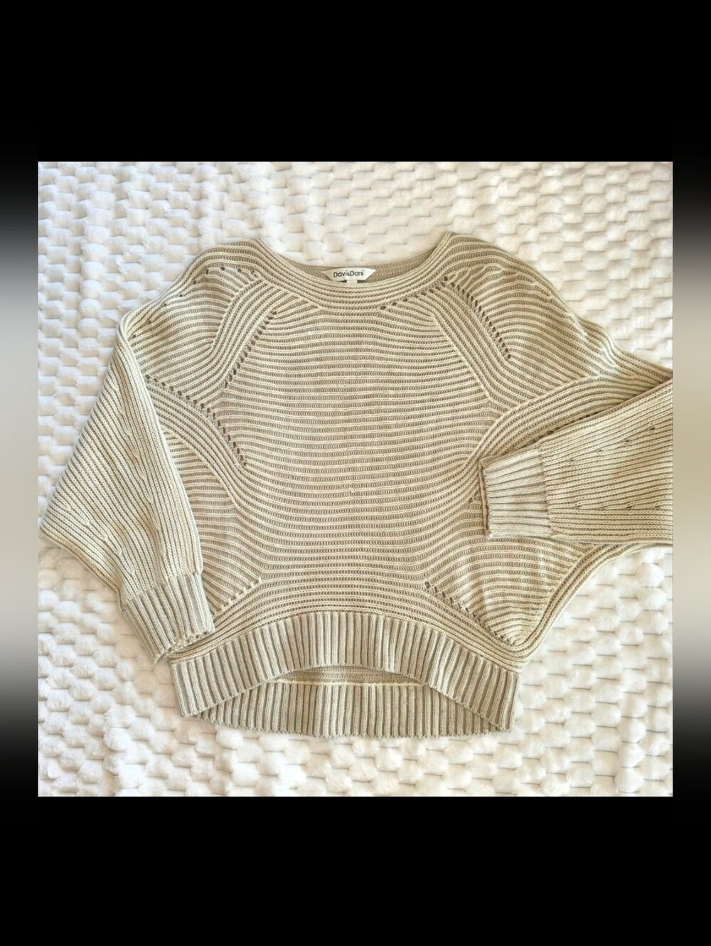 Davi & Dani Oatmeal Ribbed Knit Sweater Medium Dolman Sleeve Cozy Boho